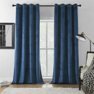 Dark Blue Velvet Room Darkening Curtains 108